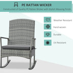 3 Piece Outdoor PE Rattan Rocking Chair Set, Patio Wicker Recliner Rocker Chair with Soft Cushion & Nature Wood Top Coffee Table, Gray