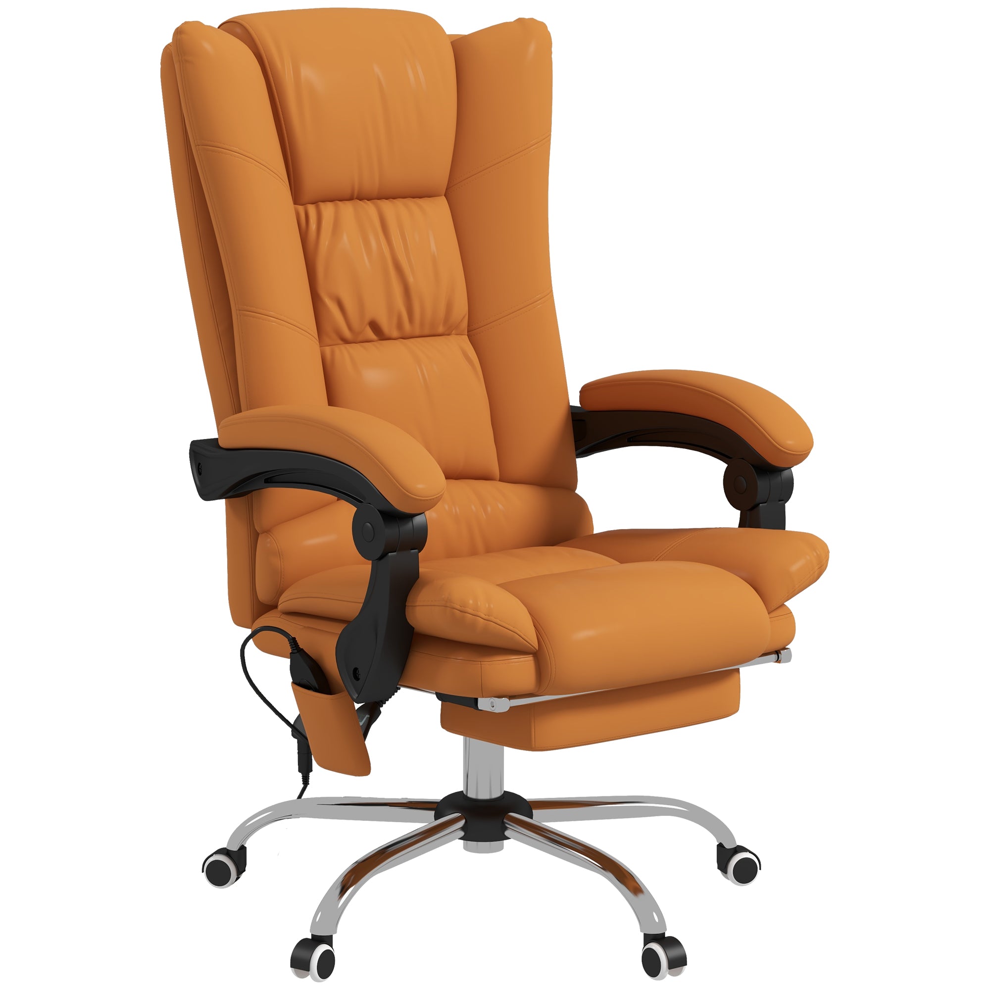 PU Leather Executive Massage Office Chair with 4 Vibration, Reclining w/ Adjustable Height, Swivel Wheels, Light Brown