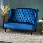 Modern Glam Loveseat Sofa with Velvet Upholstery, Wingback Design, Button-Tufted Diamond Stitch, 50.50" W x 34.00" D x 38.50" H, Navy Blue