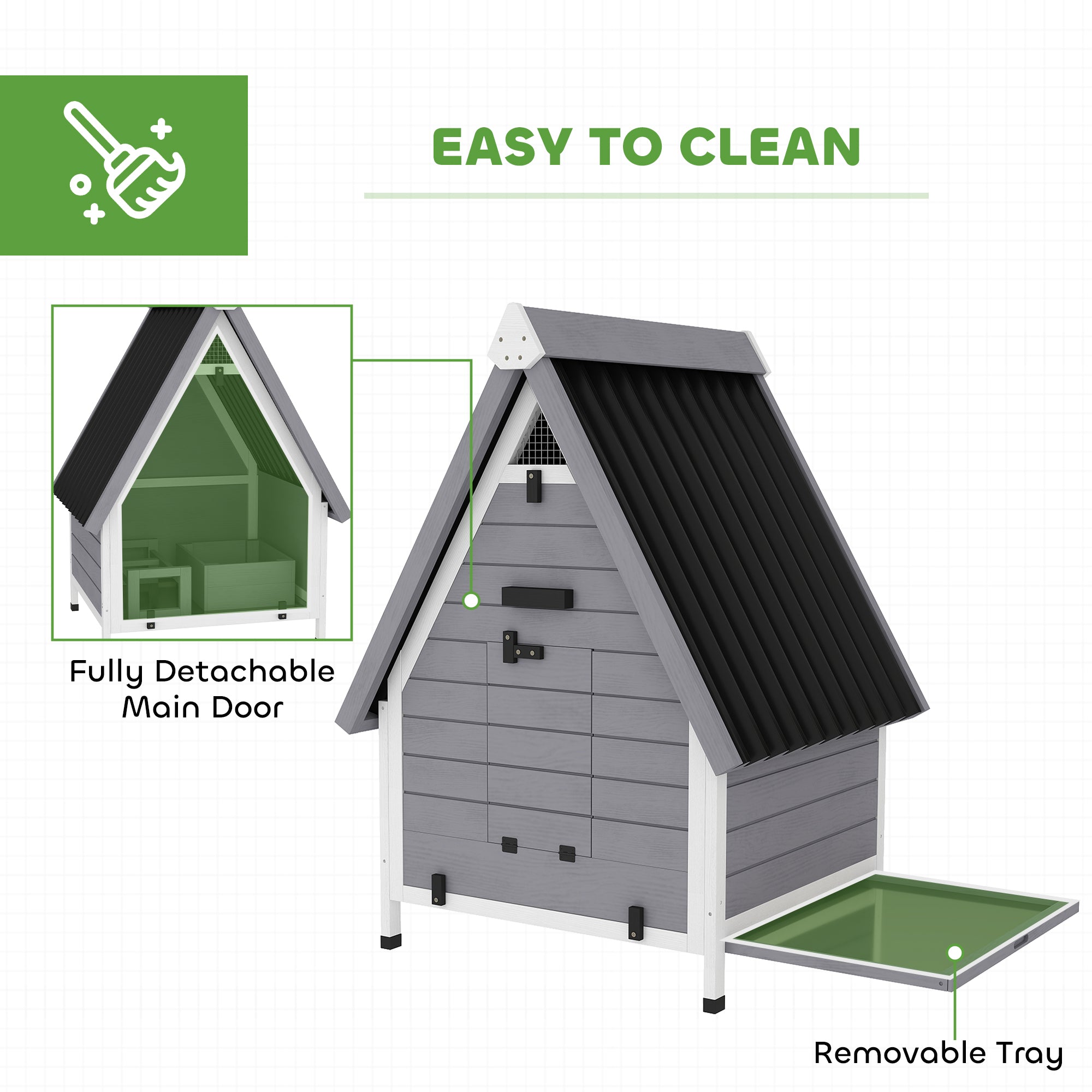 Chicken Coop for 2 Chickens, Outdoor Wooden Chicken House with Removable Nesting Box & Roosting Bar, Tray, Ramp