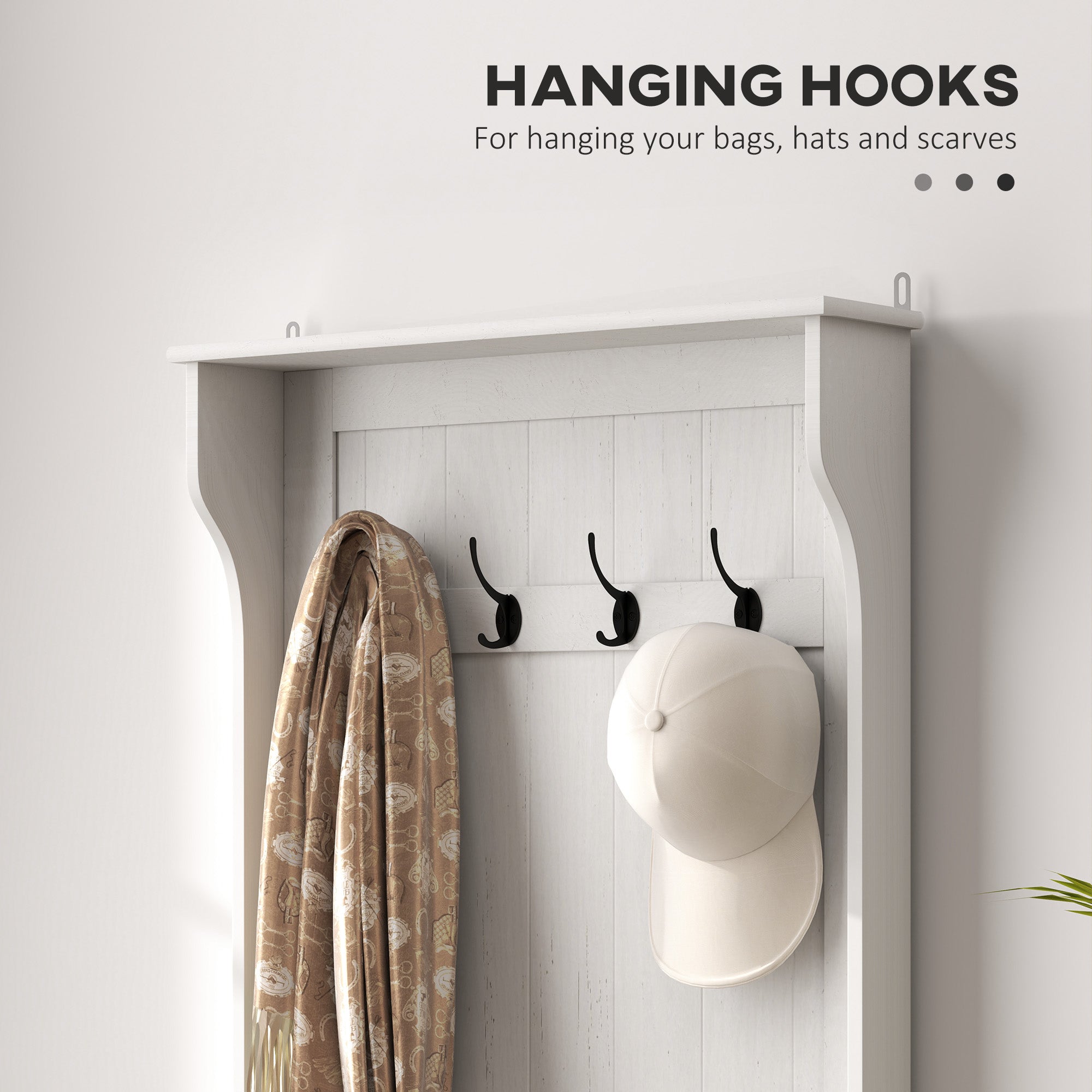 Hall Tree with Coat Rack, Storage, and Sitting Bench, Cream White