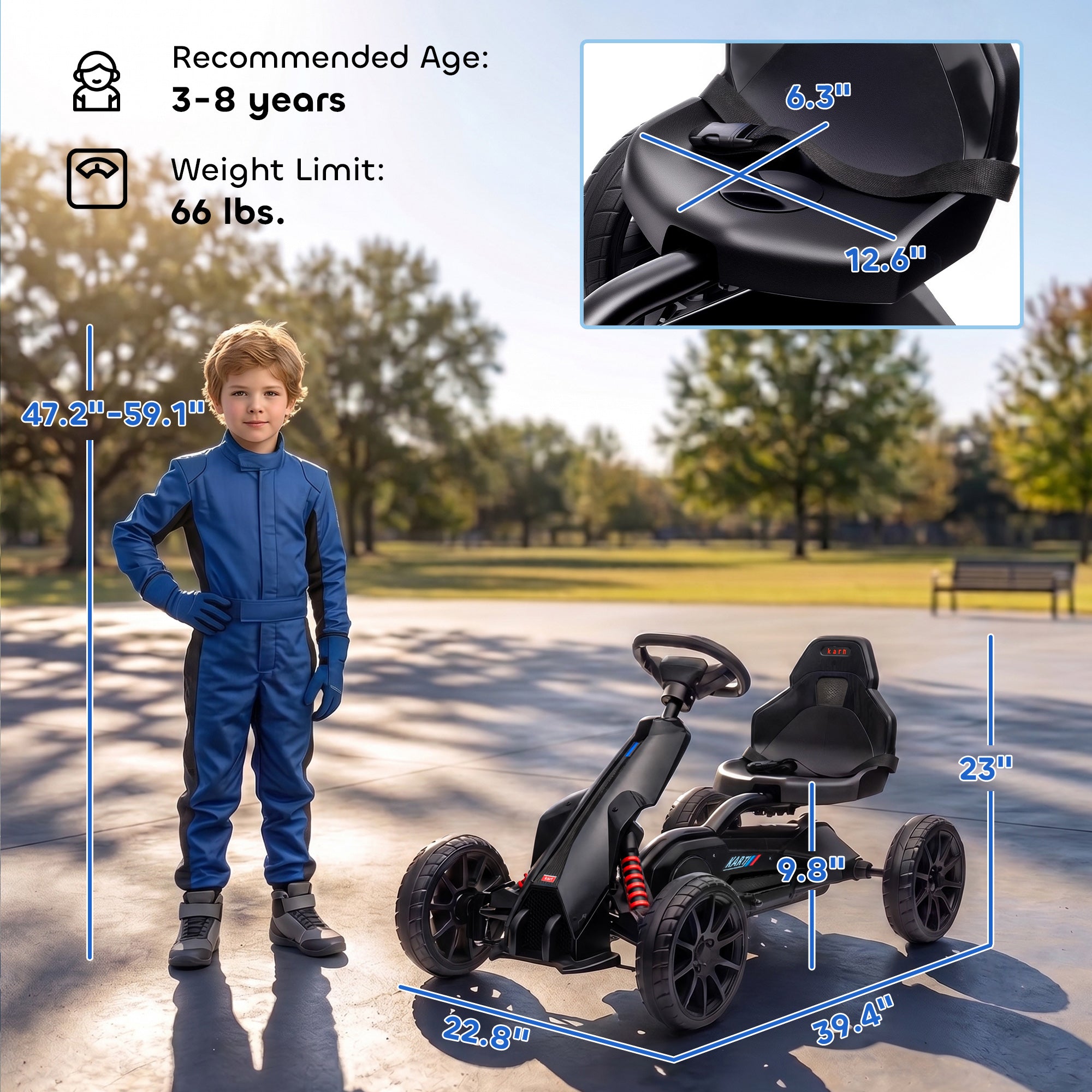 12V Electric Go Kart for Kids, Ride On Toy with EVA Tires, 2 Speeds, Adjustable Seat, Safety Belt for 3-8 Years, Black