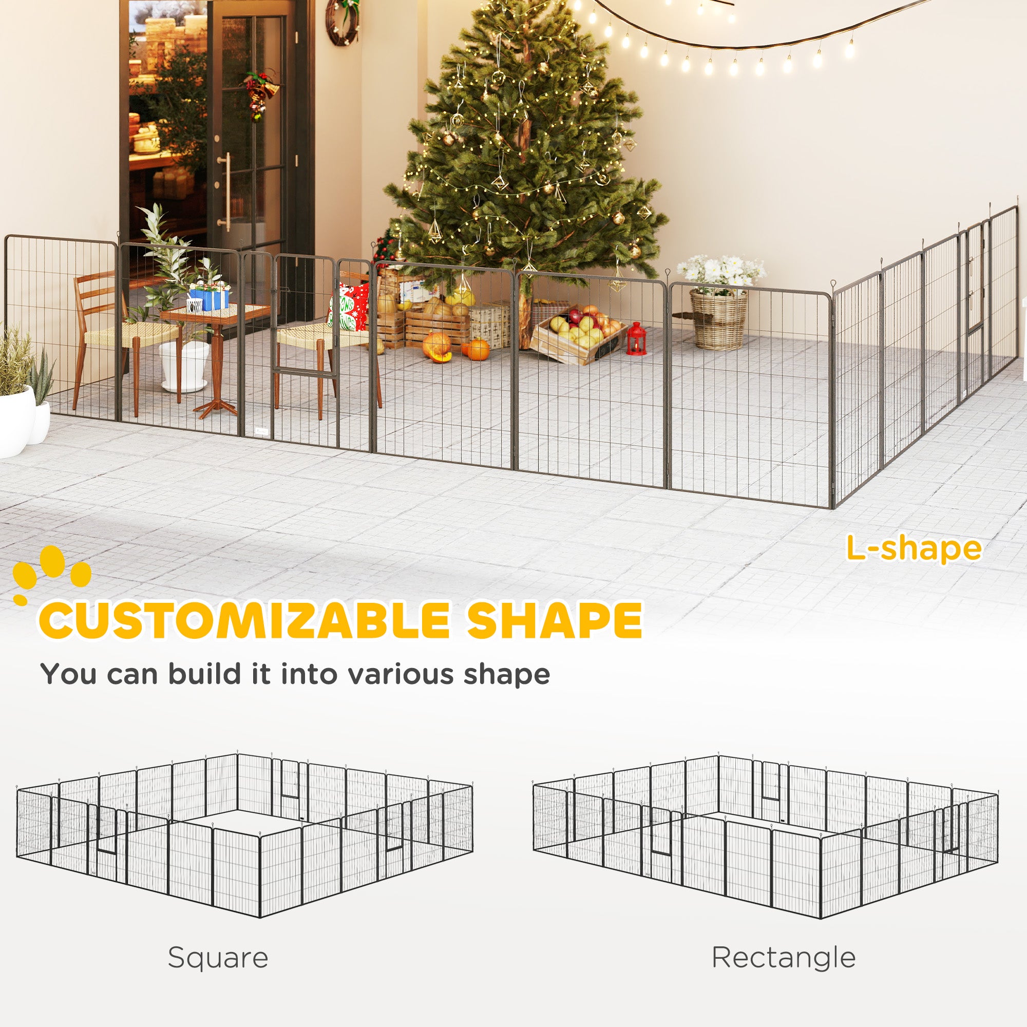Dog Playpen for Indoor Outdoor, 24 Panels 39" H Puppy Playpen with Lockable Door, DIY Shape Pet Exercise Fence, Gray