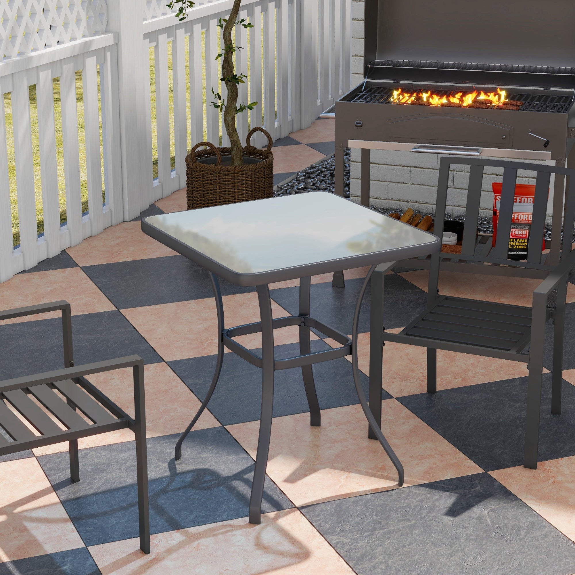 27" Square Bistro Table Garden Dining Table Outdoor Tempered Glass Table