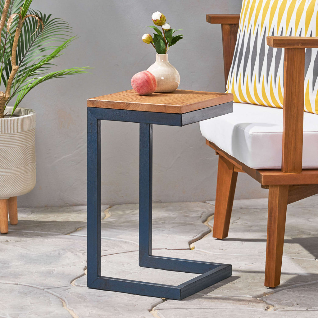 Small Size Firwood Antique Accent Table, Versatile Design with Iron Frame, 12.75" L x 10.25" W x 19" H, Black