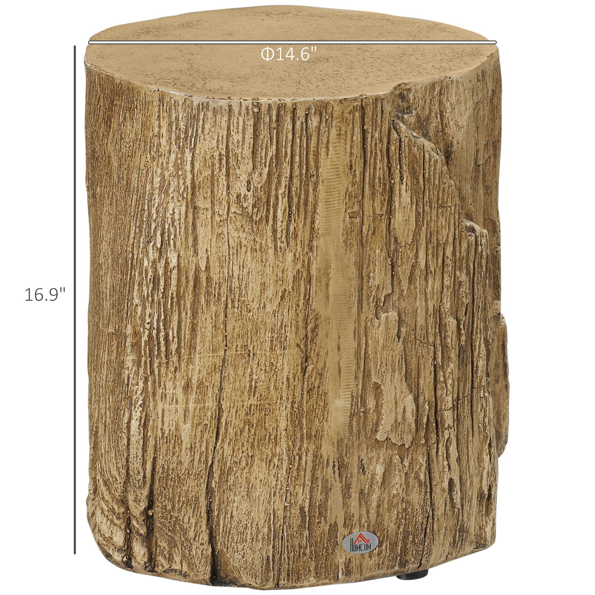 17" Tall Tree Stump End Table, Concrete Sofa Side Table for Indoor and Outdoor Use, Garden Stool