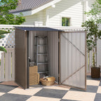 Outdoor 3.3' x 3.4' Lean-to Garden Storage Shed, Galvanized Steel Tool House with Lockable Door for Patio, Brown