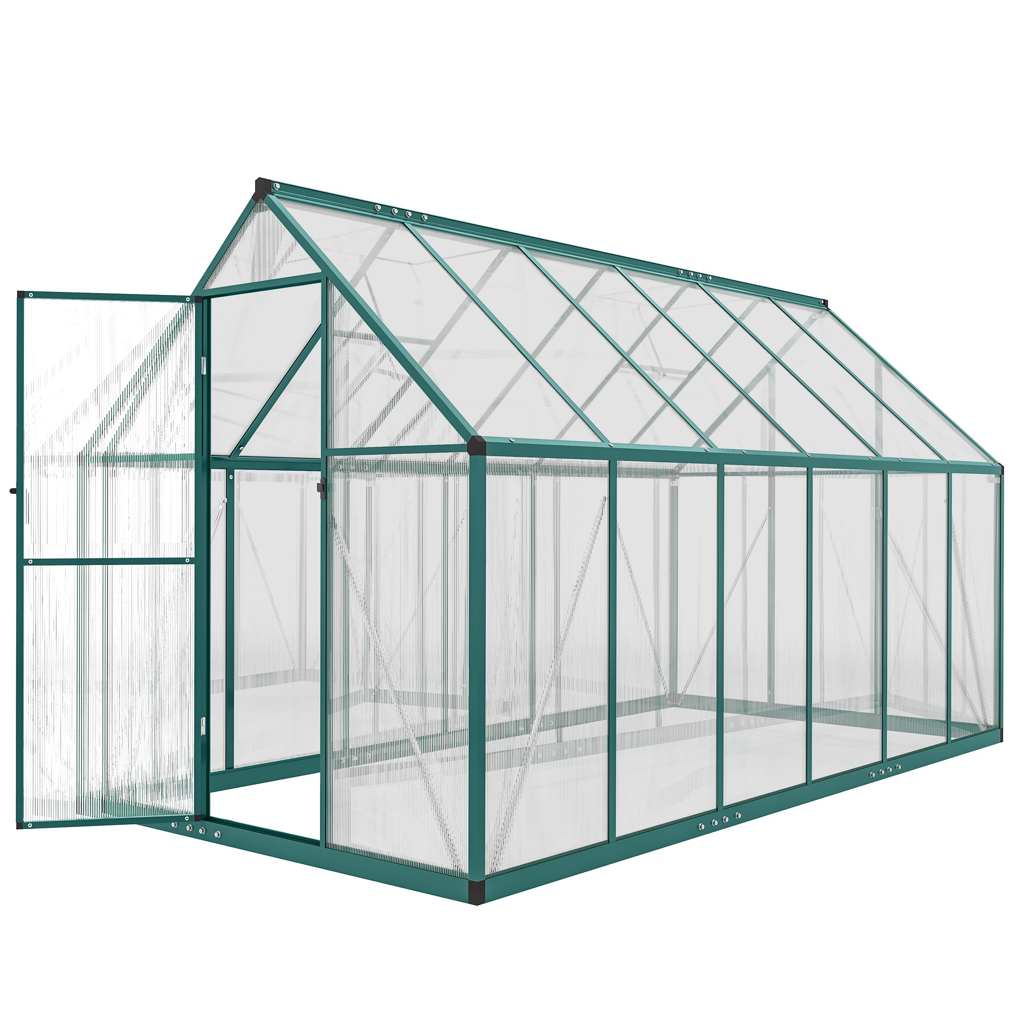 Polycarbonate Greenhouse with Swing Door and Two Adjustable Roof Vents, Aluminum Walk-in Greenhouse, 11x6 ft, Dark Green