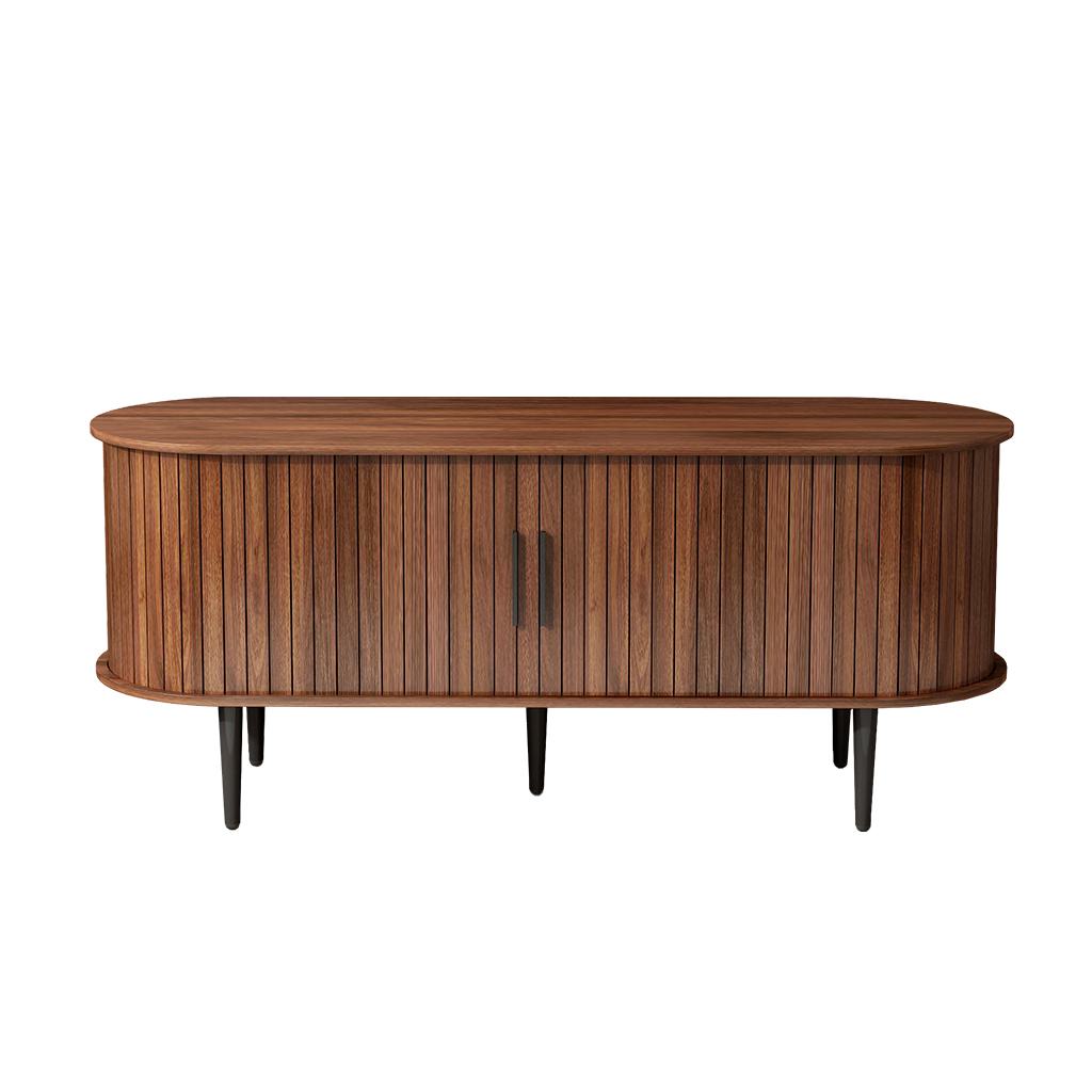 47" Modern TV Stand with Sliding Door, Gaming Entertainment Center with Storage Compartment and Cabinet, 47" L x 16" W x 21.5" H, Walnut