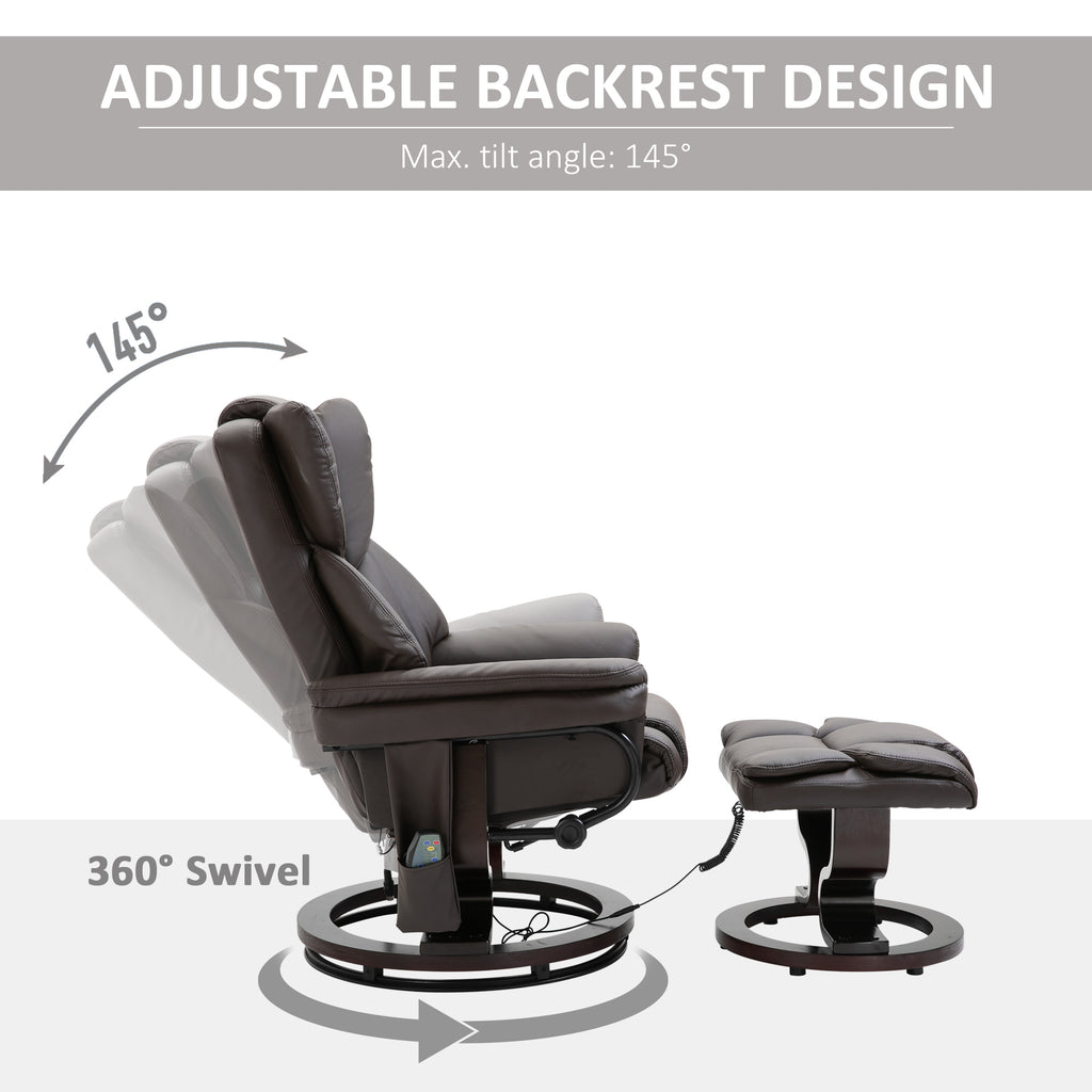 Massage Sofa Recliner Chair w/ Footrest, 10 Vibration Point, Faux PU Leather, Brown