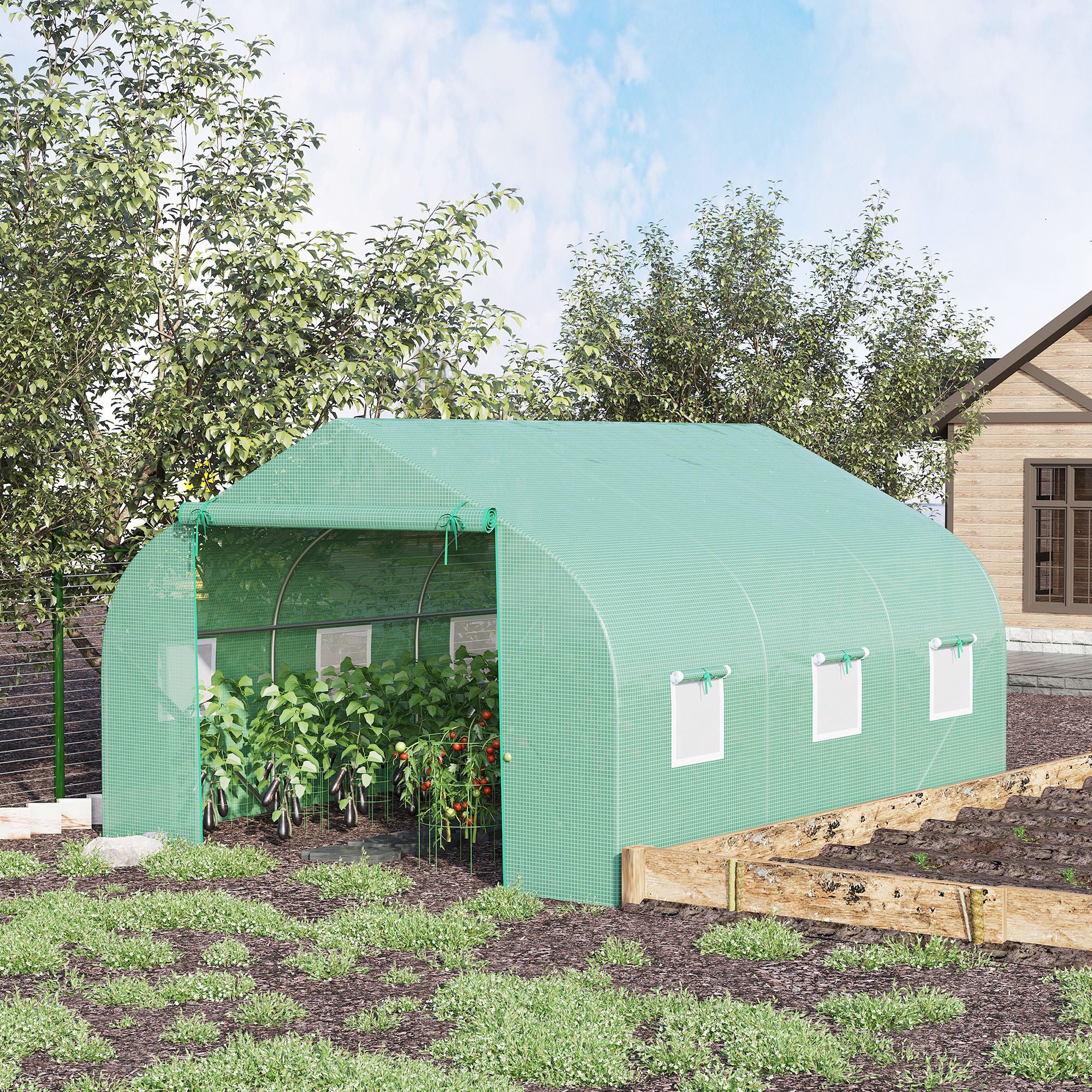 Walk In Tunnel Greenhouse, Portable Outdoor Plant House with Roll Up Doors