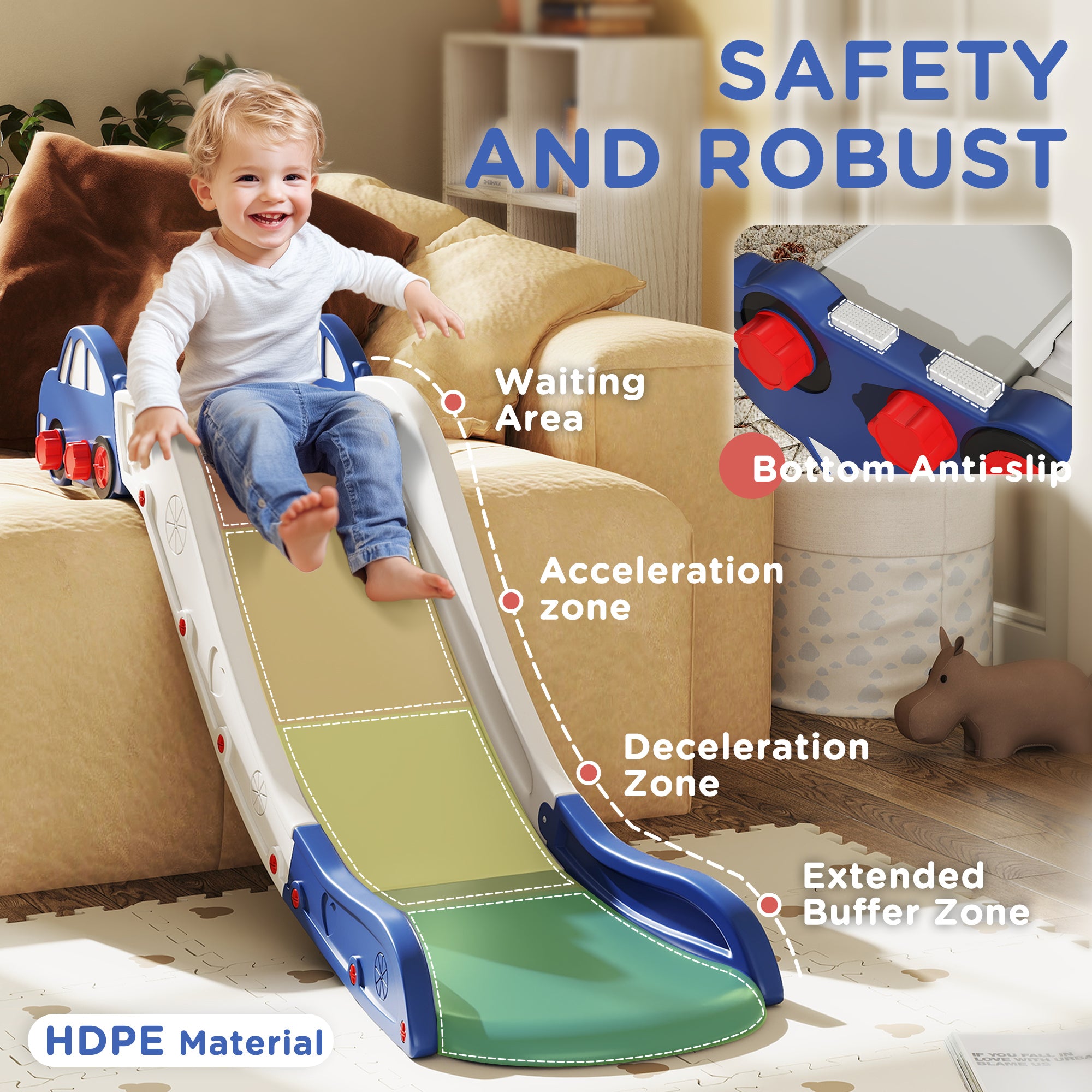Extra Length Toddler Slide for Bed, Sofa, Easy to Assemble, Blue