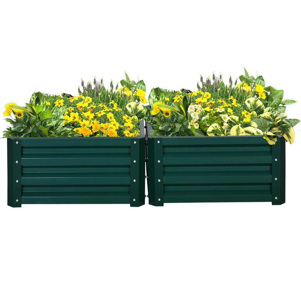 Galvanized Raised Garden Bed, Set of 2 Metal Planter Box with Open Bottom, All-Weather Steel Frame, Rust-Resistant, Easy-to-assemble, for Growing Vegetables, Flowers, Green