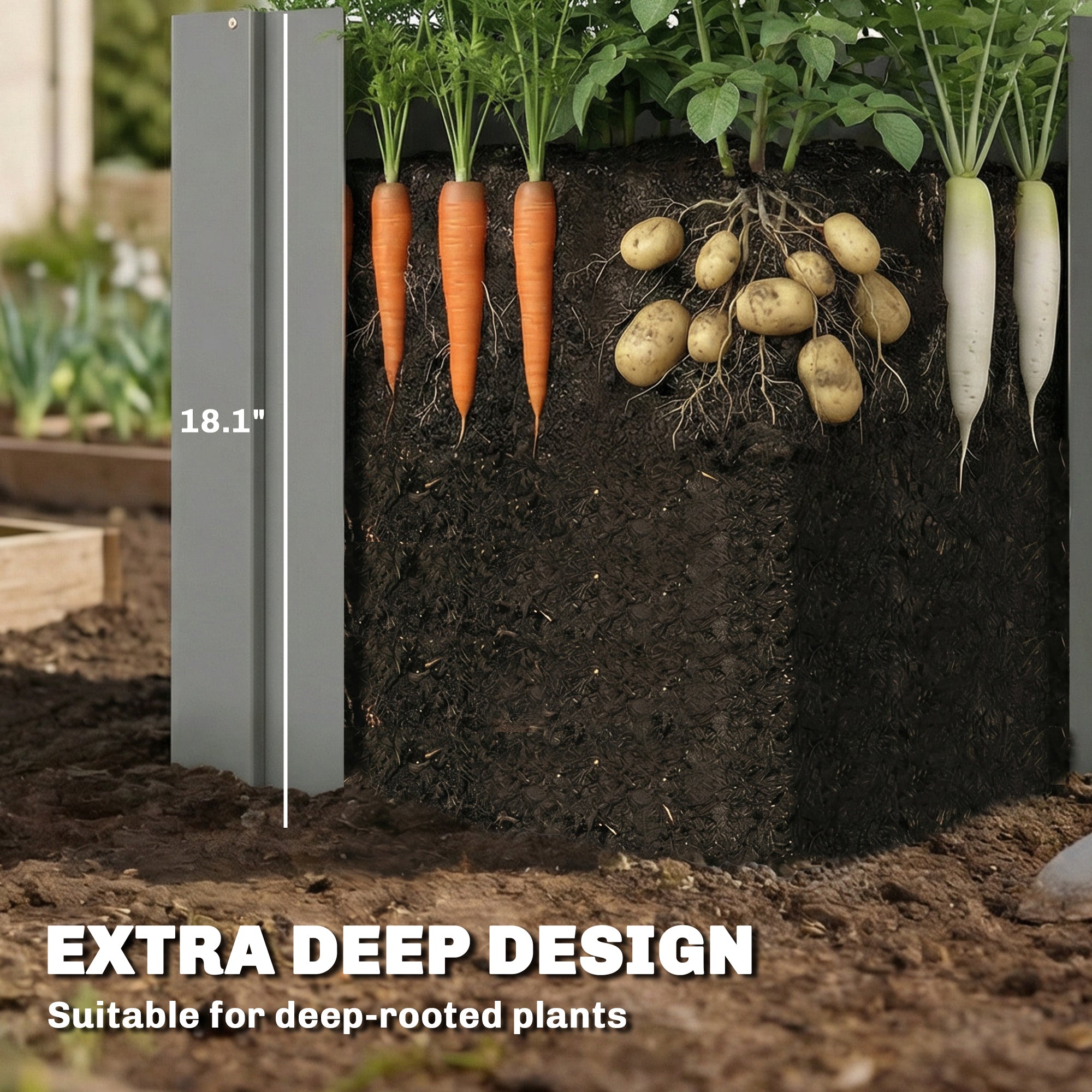 Raised Garden Bed Galvanized Planter Box Outdoor with Gloves for Gardening Vegetables, Flower, Herb, 1.4 x 1.4 x 1.5 ft, Gray