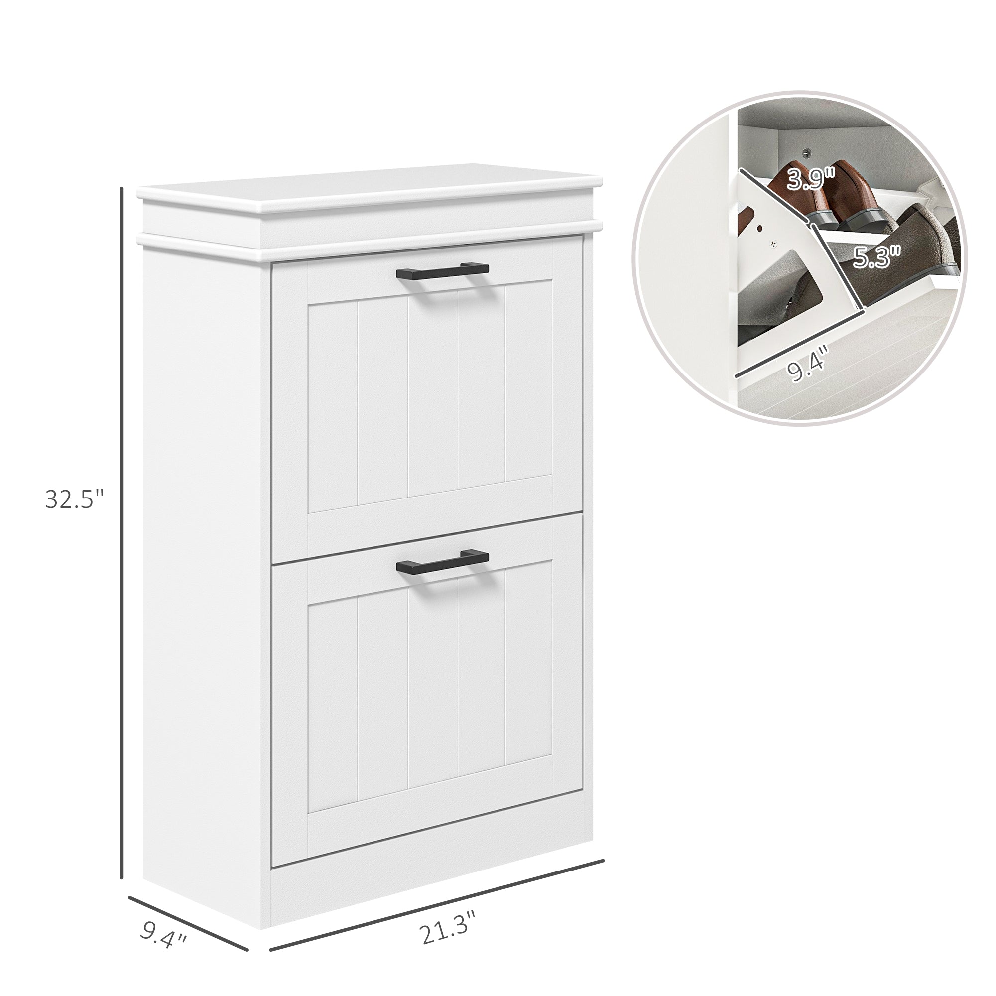 Modern Shoe Storage Cabinet with 2 Flip Drawers for 10 Pairs, Narrow Shoe Organizer for Entryway, Hallway, White
