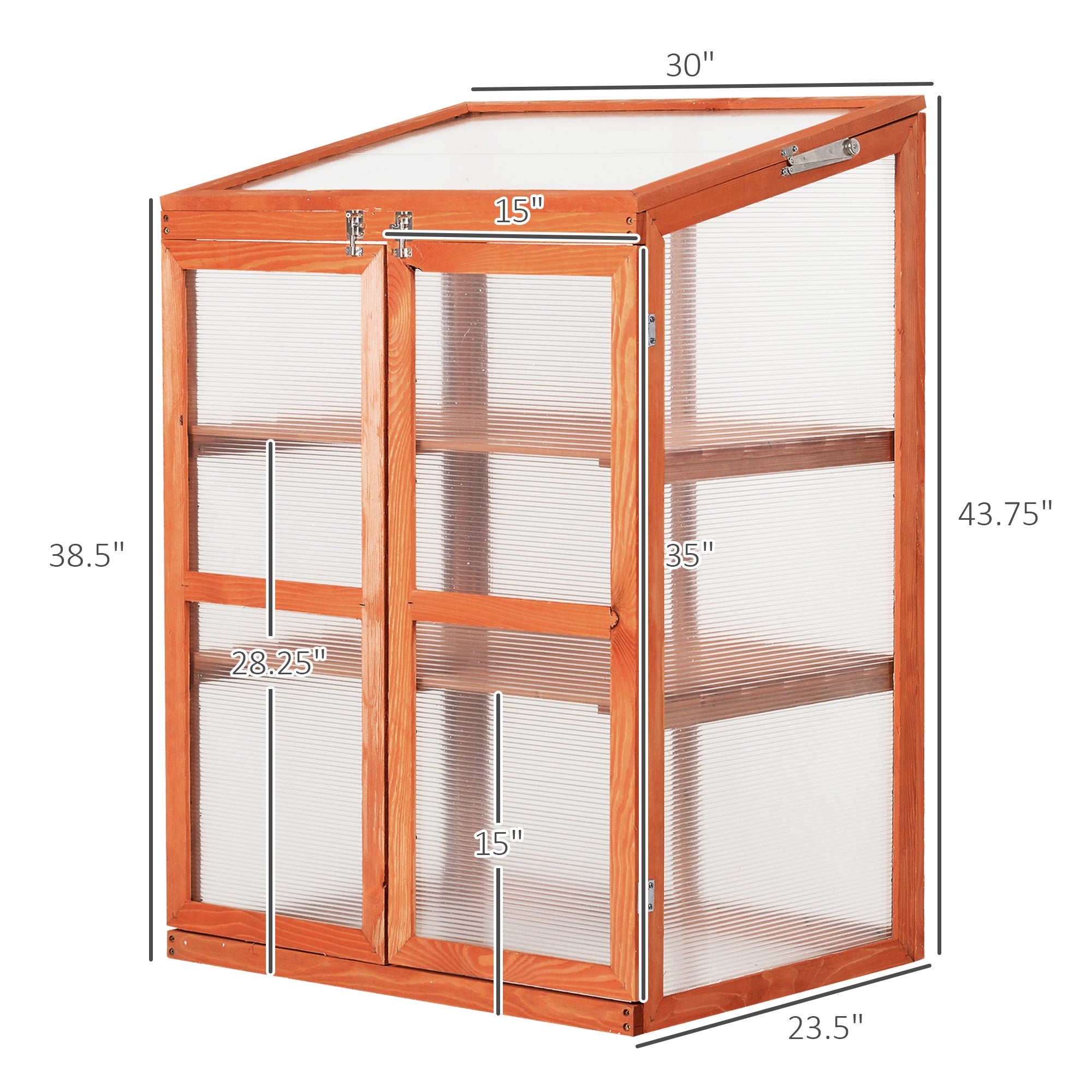 Wooden Cold Frame Greenhouse Small Mini Planter Box, 30" L x 24" W x 44" H, Golden Red Finish
