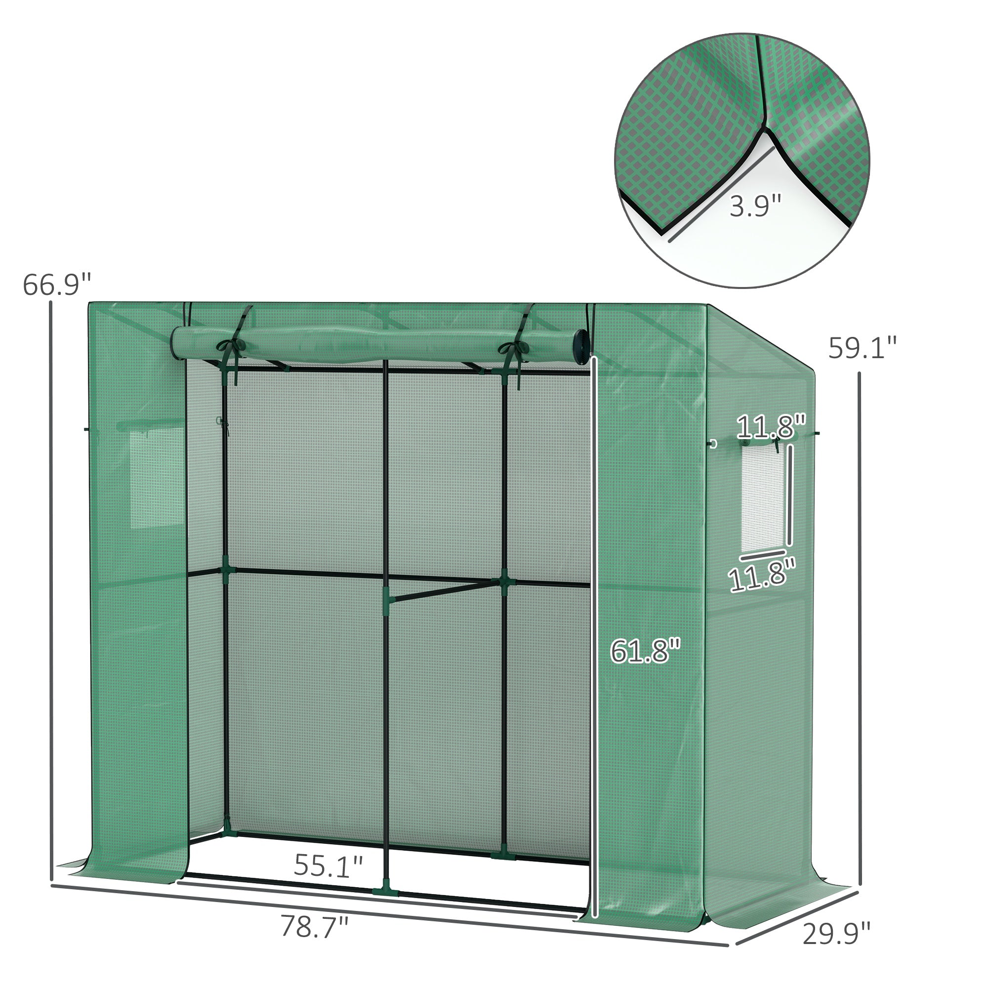 Walk-in Portable Greenhouse Small Greenhouse for Outdoors with UV-resistant PE Cover, 6.6' x 2.5' x 5.6' Green