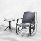 3 Piece Outdoor Glider Chair with Coffee Table Bistro Set, 2 Patio Rocking Swing Chairs with Breathable Sling Fabric, Glass Tabletop, for Backyard, Garden and Porch, Gray