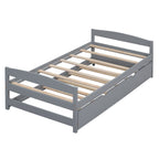 Twin Size Platform Bed with Twin Size Trundle, Headboard and Footboard, Sturdy Pine Wood Construction, 77.5" L x 40.5" W x 22" H, Gray