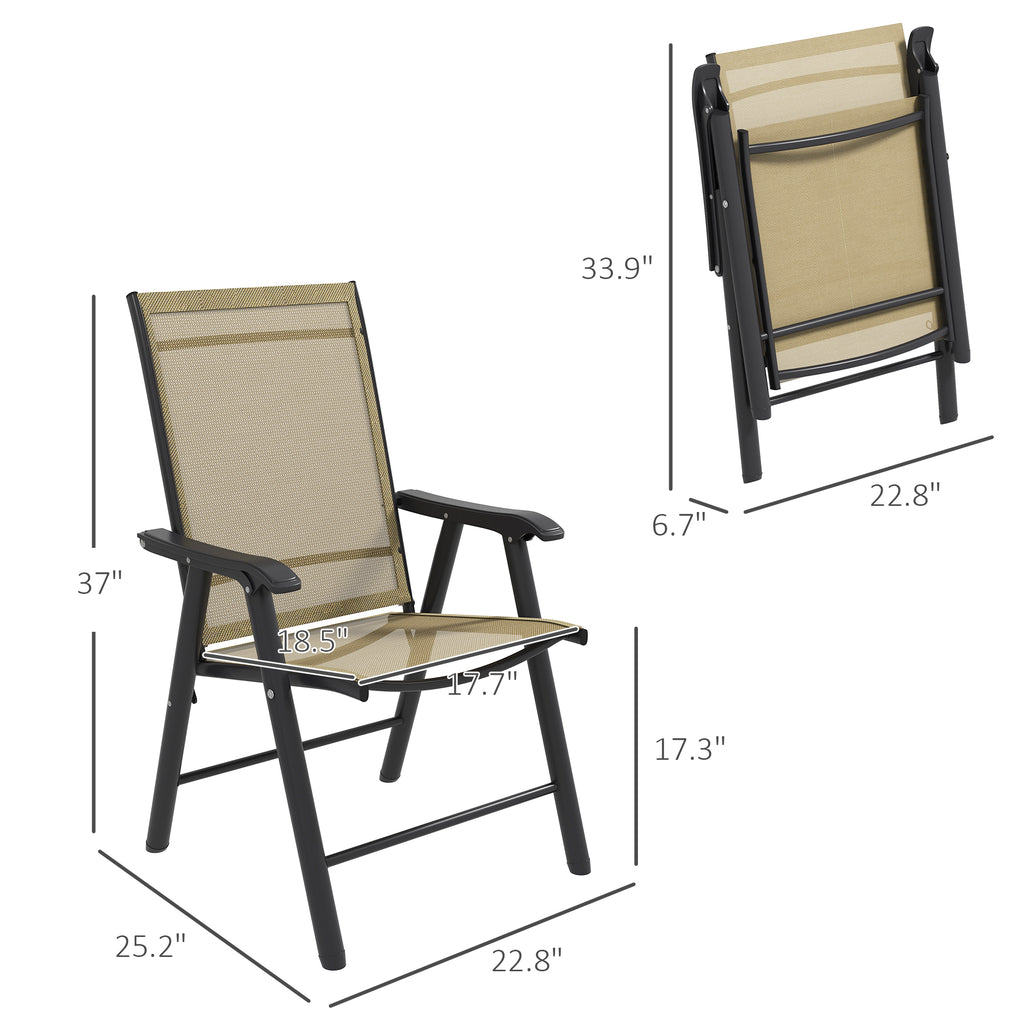 Set of 4 Outdoor Folding Chairs, Stackable Patio Dining Chairs with Armrests, Metal Frame, Light Mixed Brown