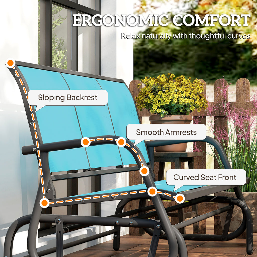 3-Person Outdoor Patio Glider Bench, Porch Glider Swing with 3 Seats, Breathable Mesh Fabric, Metal Frame, Blue
