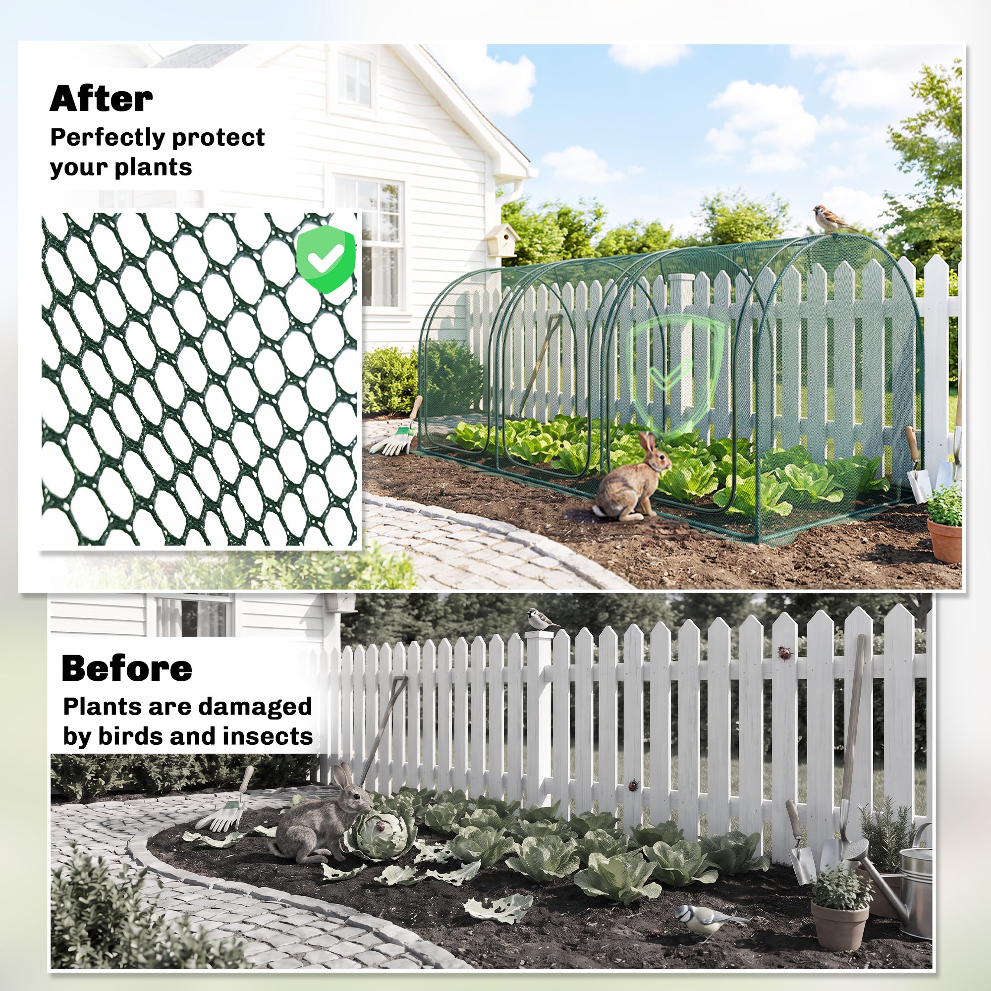 9' x 4' Crop Cage, Plant Protection Tent with Three Zippered Doors, Storage Bag and 4 Ground Stakes, for Garden, Yard, Lawn, Green