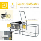 Large Rabbit Cage Outdoor 61"L Guinea Pig Hutch w/ Run Feeding Trough Removable Tray Ramp Asphalt Roof, White