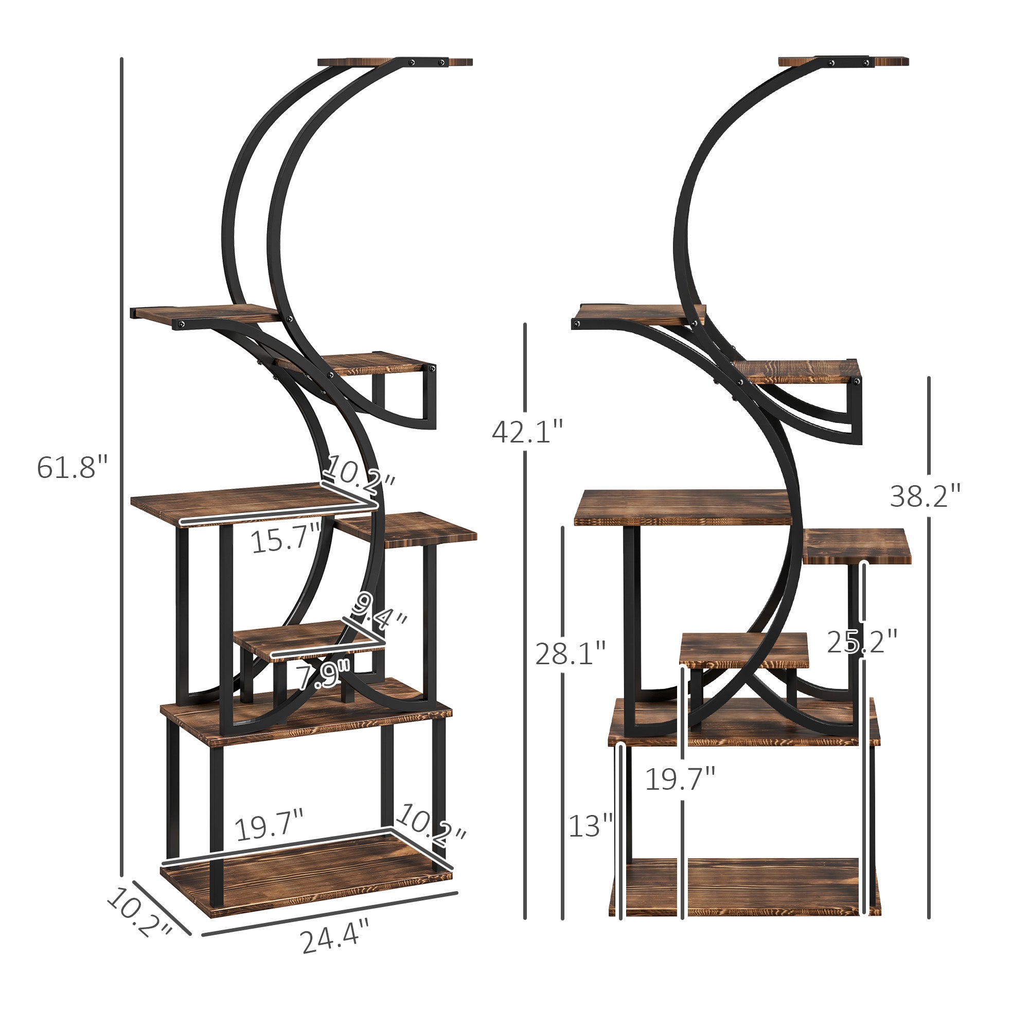 Plant Stand Indoor, 8 Tier 62" S-Shaped Plant Shelf, Corner Plant Rack for Multiple Plants, Carbonised Finish
