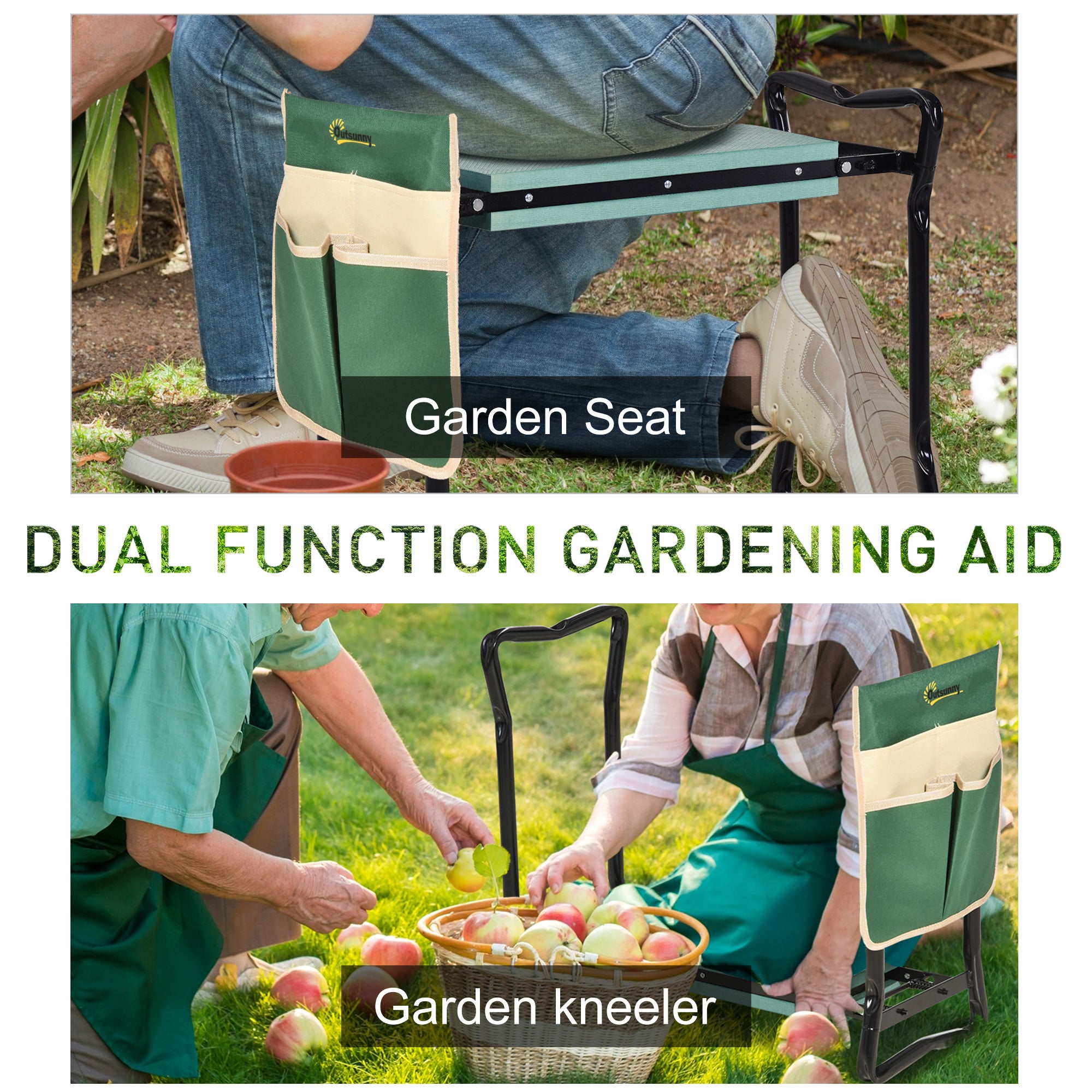 Garden Kneeler Seat Stool Bench Kneeling Pad and 1 Large Side Tool Pouch & Easy Folding Design for Transport & Storage