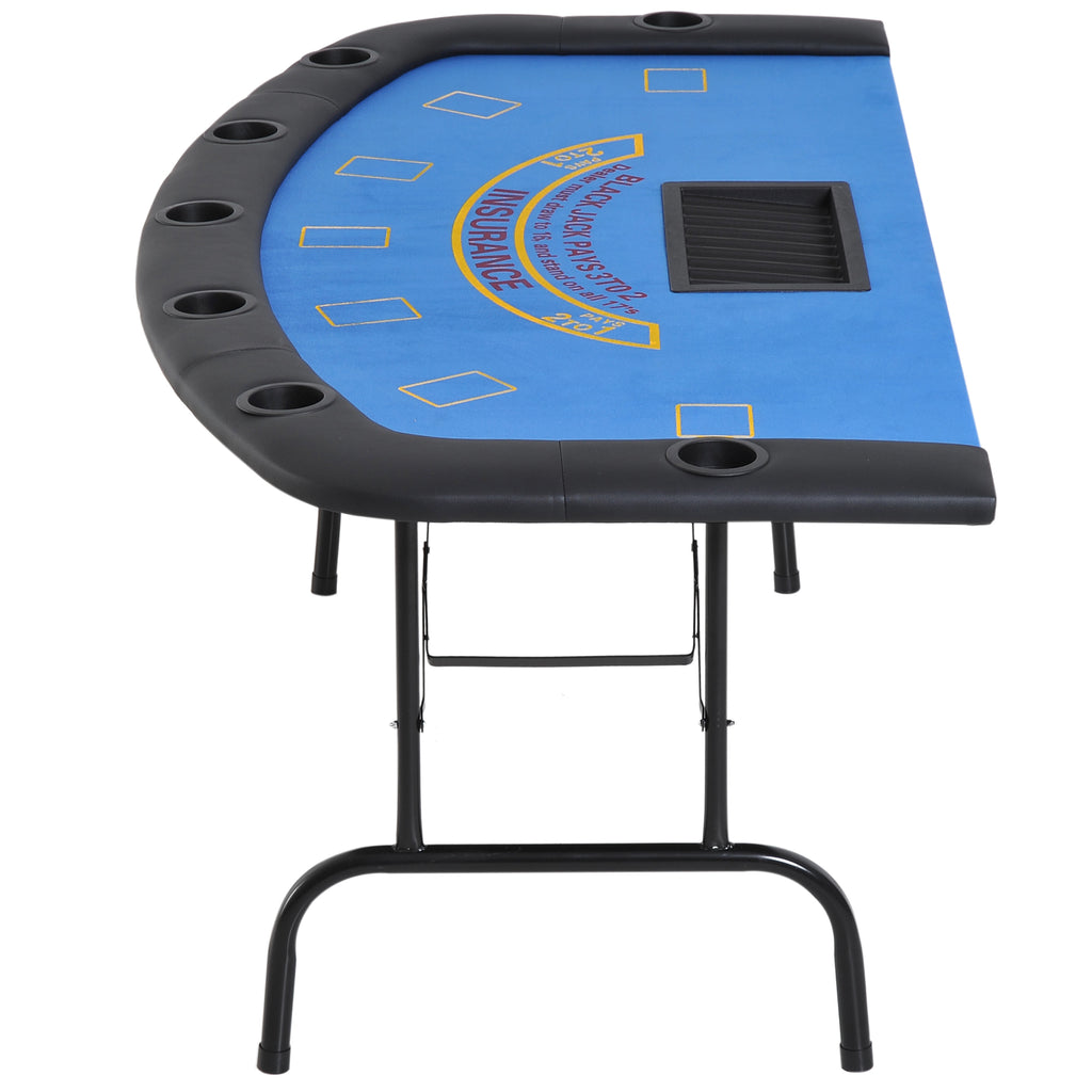 Poker Table Foldable, 72" Blackjack Table for 7 Players with Chip & Cup Holder, Blue Felt