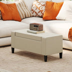 36" Ottoman with Storage, Storage Ottoman Bench with Lift Top and Rubberwood Legs, Linen Upholstered Entryway Seat with for Living Room, Bedroom, Holds up to 330 lb, Beige