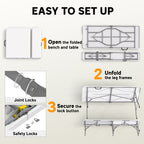 6FT 3 PCS Portable Camping Table and Chairs, Folding Picnic Table Bench Set with Carrying Handles for BBQ, Party, White