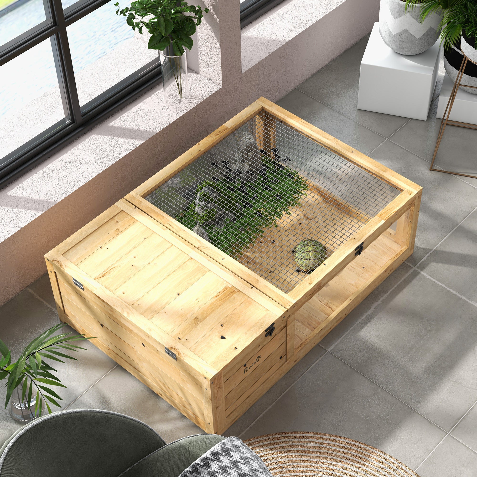 Wooden Reptile Cage with Top Access for Turtles, Lizards, Snakes, Yellow