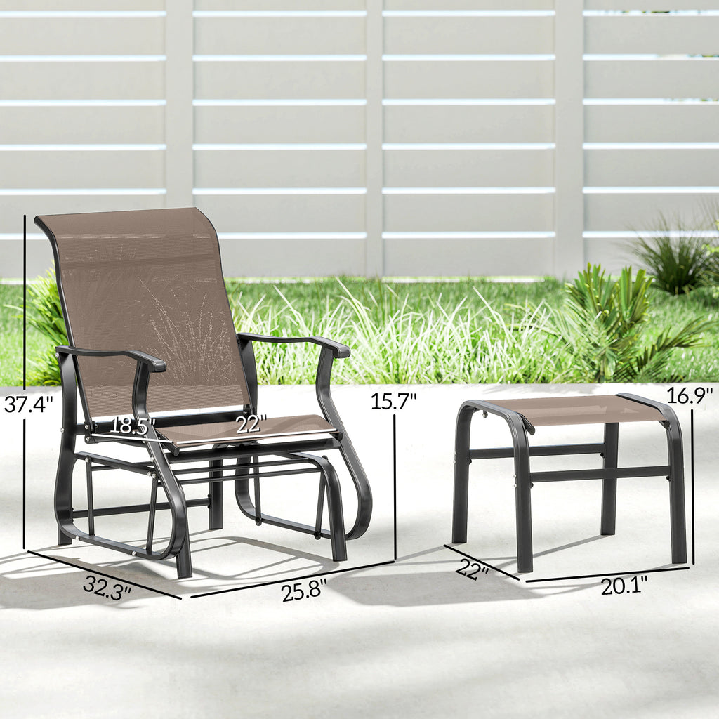 Outdoor Glider with Ottoman, Patio Glider Chair Set with High Back, Wide Seat for Porch, Garden, Backyard, Brown
