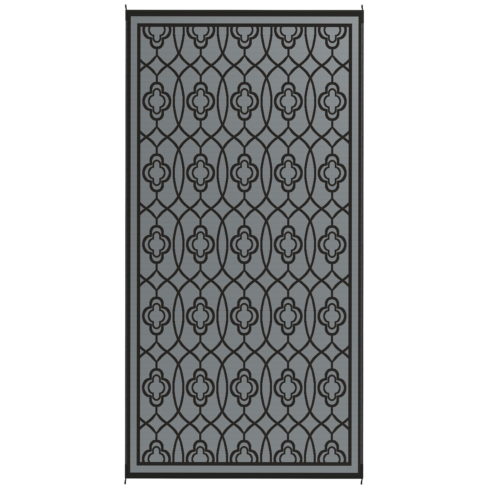 Reversible Outdoor Rug, Waterproof Plastic Straw with Carry Bag, 9' x 18', Black & Gray Lantern