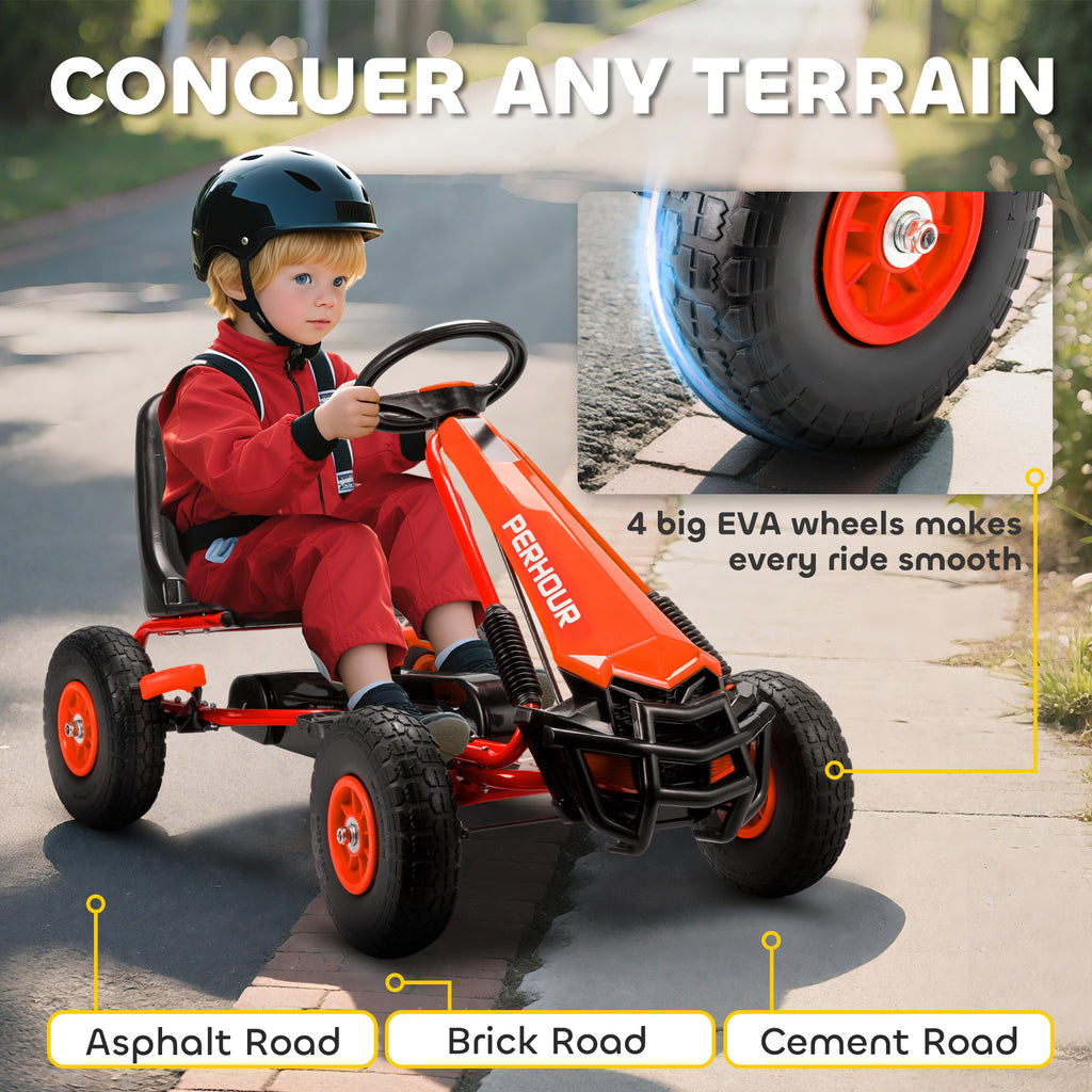 Kids Go Kart, Pedal Car with Adjustable Seat, EVA Wheels, Brake, for Boys & Girls Aged 3-8 Years Old, Red
