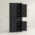 72" Kitchen Pantry Storage Cabinet, Cupboard with 4 Doors and 3 Adjustable Shelves, Large Central Drawer, Black