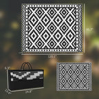 Outdoor Rug Carpet Reversible Plastic Straw Rug with LED Lights Black and White 10' x 8' for Patio