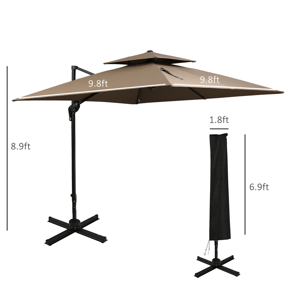 10ft Offset Patio Umbrella with Base, Hanging Aluminum Cantilever Umbrella with 360-degree Rotation, Coffee