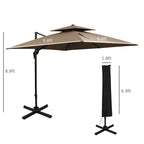 10ft Offset Patio Umbrella with Base, Hanging Aluminum Cantilever Umbrella with 360-degree Rotation, Coffee