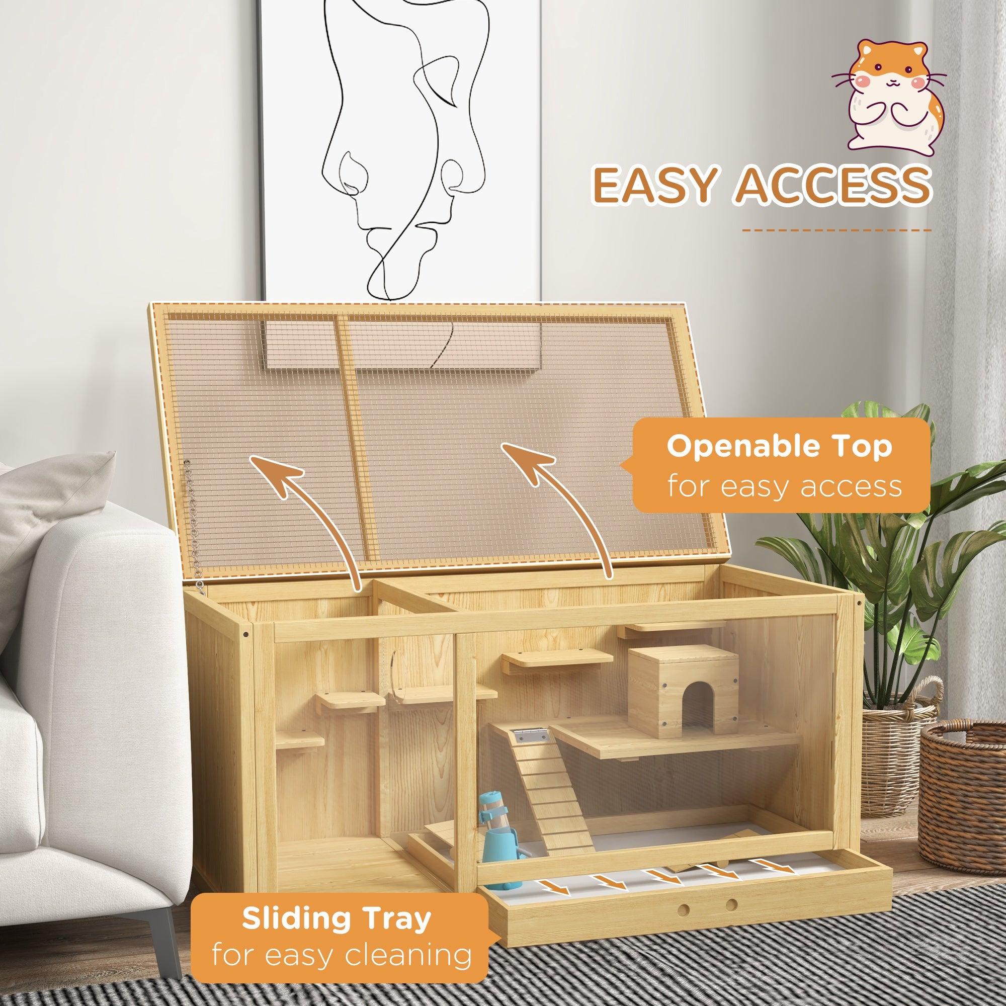 Extra Large Wooden Hamster Cage with Pull-out Tray, Seesaws, Ladder