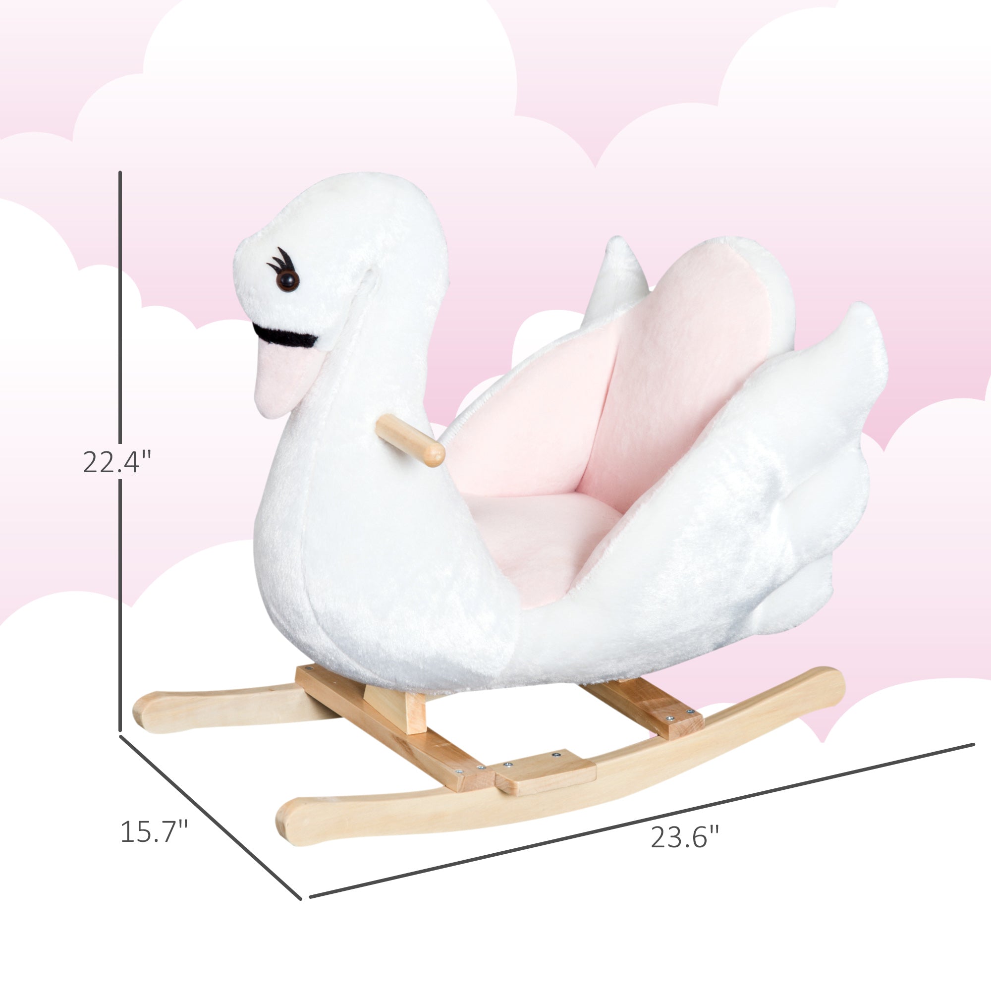 Kids Ride On Rocking Horse Plush Swan Style Toy with Music for Over 18 Months Children, White and Pink