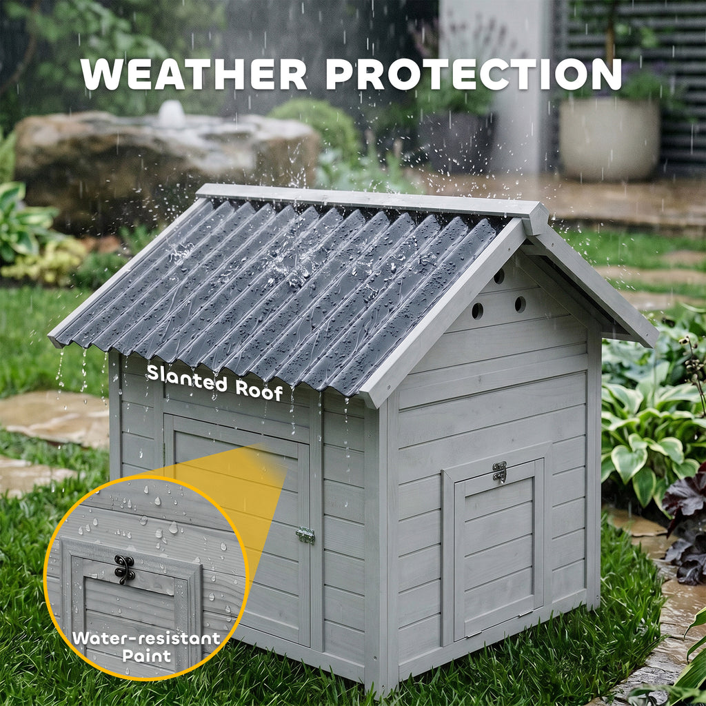 Duck Coop, Wooden Duck House with Openable Roof & Double Doors, Light Gray
