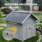 Duck Coop, Wooden Duck House with Openable Roof & Double Doors, Light Gray