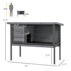 Wooden Rabbit Hutch Elevated with No Leak Tray, Openable Roof for Indoor/Outdoor, Gray