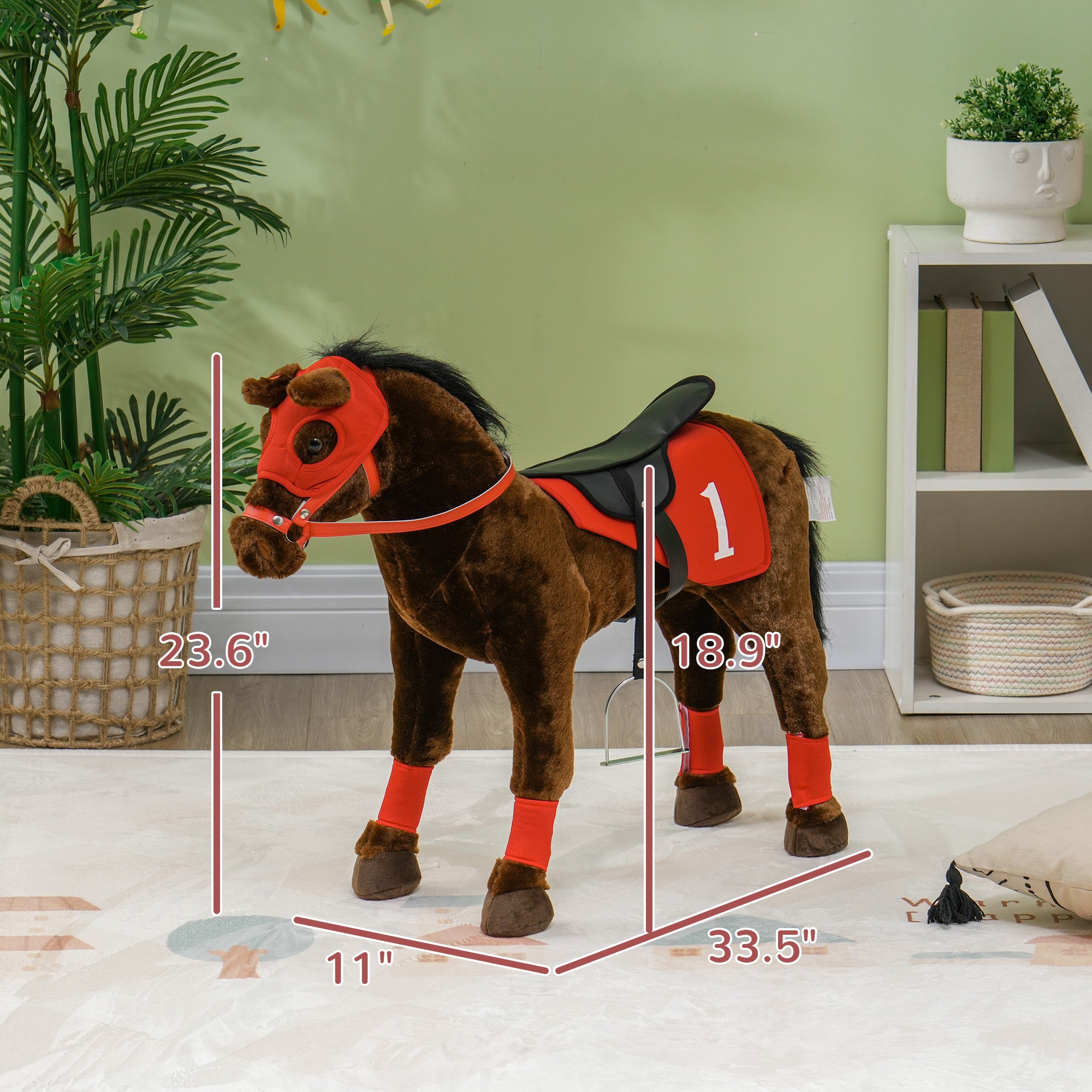 Ride on Horse for Kids 3-8 Years Old w/ Neighing Sound, Saddle & Stirrups
