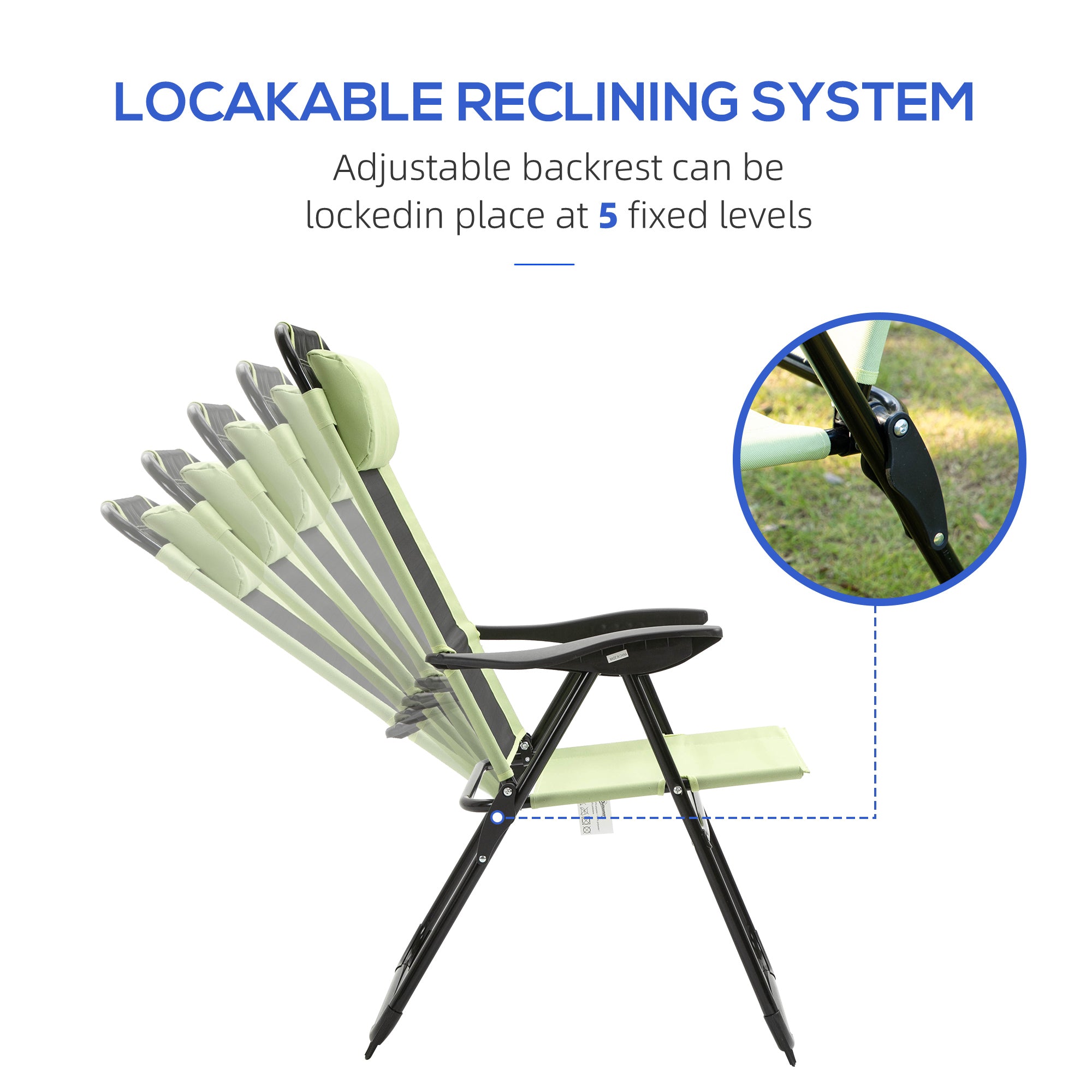 Set of 2 Portable Folding Outdoor Recliners w/ Adjustable Backrest, Green