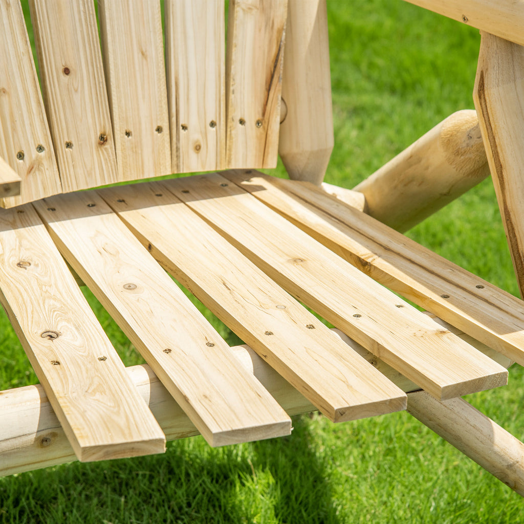 2-Seat Wooden Adirondack Chair, Patio Bench with Table, Outdoor Loveseat Fire Pit Chair for Porch, Backyard, Deck, Natural