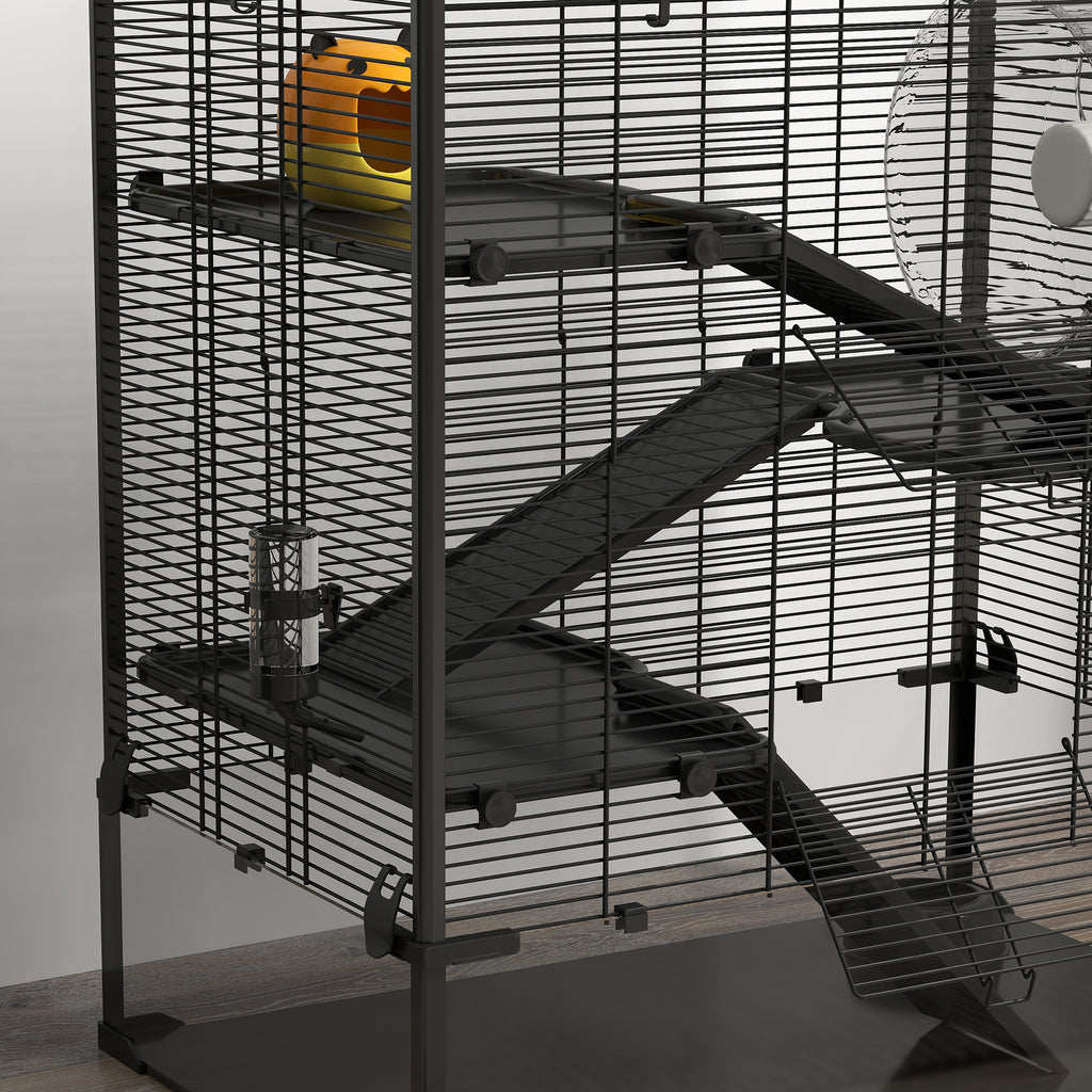 4 Tier Hamster Cage with Deep Tempered Glass Bottom, Running Wheel, Hut, Water Bottle, Food Dish, 31" x 19" x 31.5"
