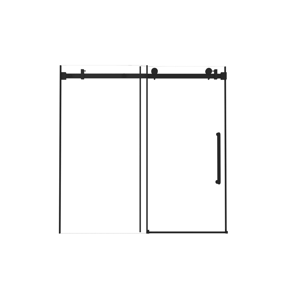 Frameless Sliding Shower Door with Smooth Quiet Stainless Steel Rollers & Round Tracks, Panel for Bathroom, 60" L x 0.5" W x 60" H, Matt Black